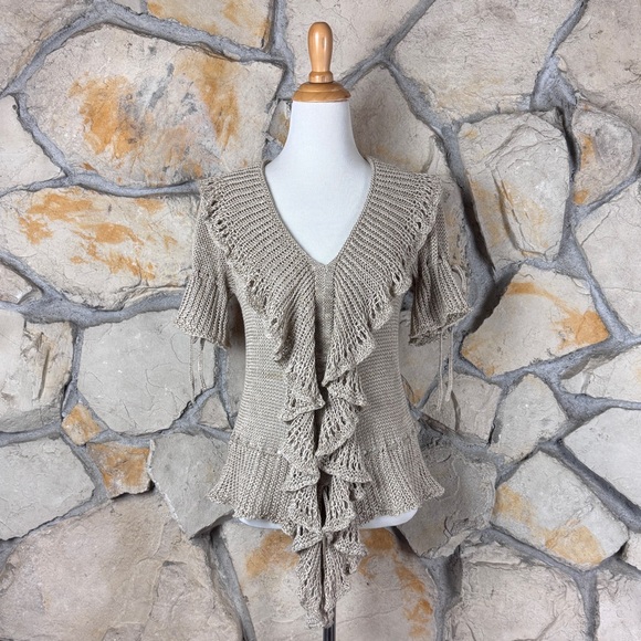 Ralph Lauren Blue Label Sweaters - Ralph Lauren Blue Label Ruffled Linen Sweater Stone | L